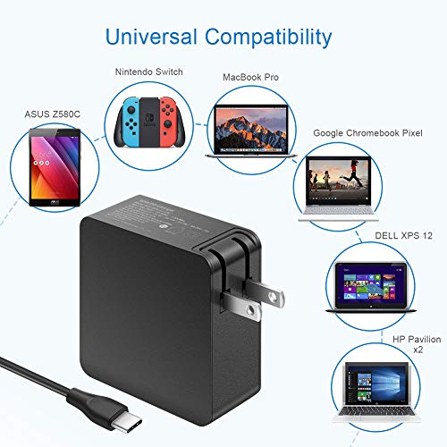 Aisilk 60W USB C Wall Charger Type-C PD AC Adapter w/ 5ft USB C to C Power Cord for Dell XPS, Hp Lenovo Samsung Asus Matebook Thinkpad MacBook Pro Acer and More Laptops, Tablets and Cell Phones. - Thumbnail 6