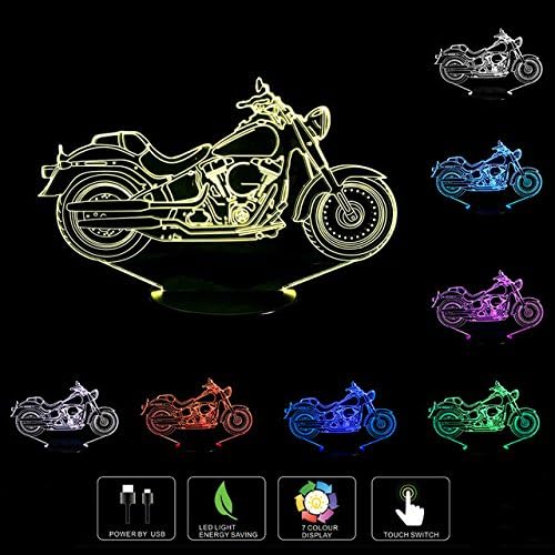 Unitake New Motorcycle Motorbike 3D Optical Illusion Table Lamp 7 Colors Change Touch Button LED Light Decor