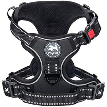 PoyPet No Pull Dog Harness, No Choke Front Lead Dog Reflective Harness, Adjustable Soft Padded Pet Vest with Easy Control Handle for Small to Large Dogs(Black,S)