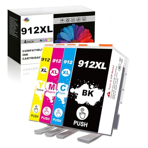 912XL 912 XL Ink Cartridges Compatible for OfficeJet 8012 8015 8010 8017 8014 Printer, Compatible for OfficeJet Pro 8022 8020 8025 8024 8021 8023 Printer, 4 Pack Black Cyan Magenta Yellow
