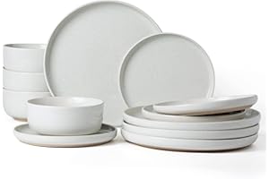 Richmount Milkyway Plates and Bowls Set, 12 Pieces Dinnerware Sets, Dishes Set for 4, White