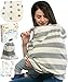 Breastfeeding Nursing Cover + 1 Burp Cloth by HealthySam - Baby Car Seat Covers - Shopping Cart, High Chair, Stroller and Carseat Canopy - Stretchy, Breathable Scarf and Shawl - Cotton - Grey Stripes