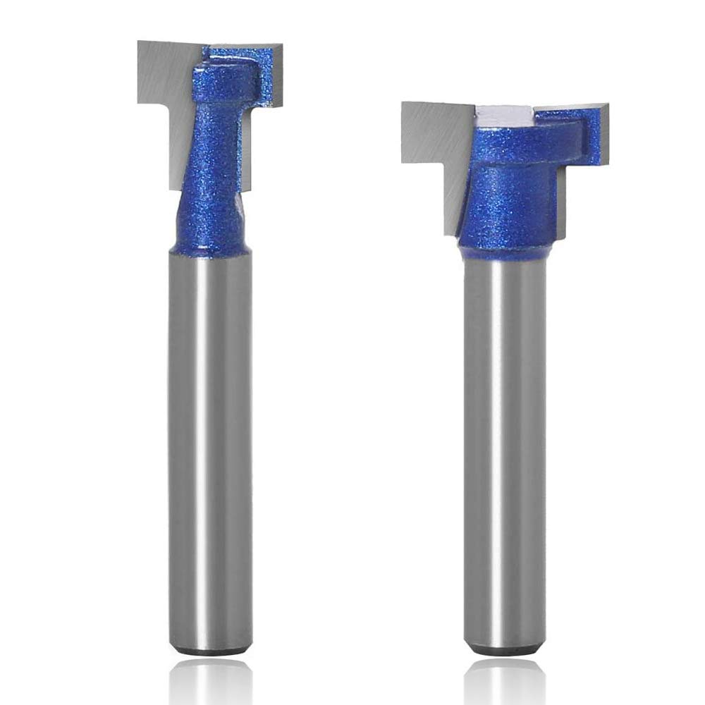 Mesee 2 Pieces T-Slot Router Bits, 1/4 Inch Shank Industrial Grade T-Track T Slotting Keyhole Router Bit Set Woodworking Grooving Cutter Tool for 5/8'' & 7/16'' Hex Bolts