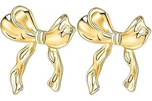 XIANQI 14K Gold Bowknot Lightweight Small Hoop Earrings for Women and Girls