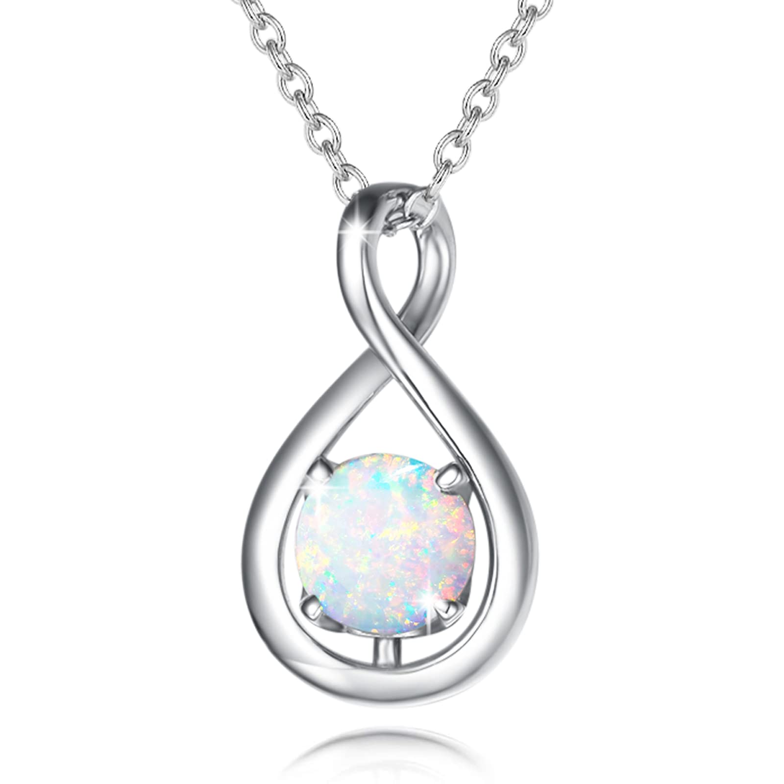 FANCIME 925 Sterling Silver October Birthstone Necklace Infinity Opal Necklace with Fine Jewellery Box Christmas Birthday Valentine's Day Mother's Day Present for Women Mother