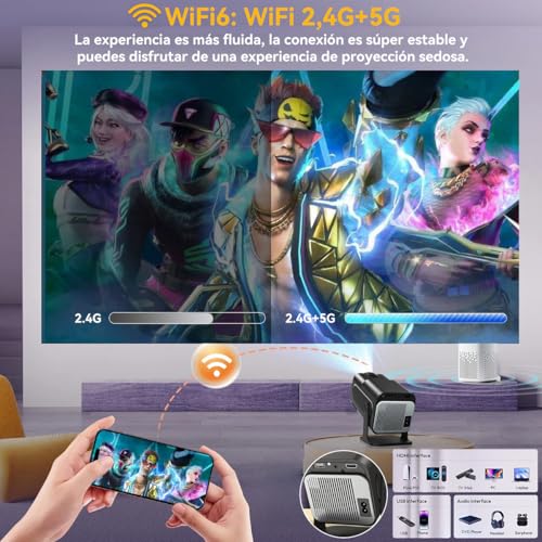 QYIKLPY Proyector 4K Portátil Netflix Oficial – Android 13, Pantalla de 150 Pulgadas, 400ANSI/15000 Lúmenes, 1080p Nativo, Compatible con 4K/8K, BT 5.2/WiFi 6, iOS/Android/PC/PS5