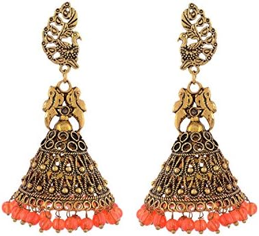 INDIAN CAREYS Fashion Peacock Style Jhumka for Party,Wedding Jewellery for Women &amp; Girls, A Perfect Christmas Gift 34 Orange