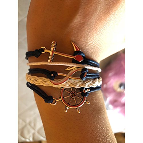 BLUETOP Nautical Bracelets for Women Navy Rudder Anchor Braided Weave Leather Rope Leisure Bracelet Style Collection - Thumbnail 5