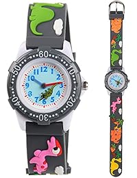 Venhoo Kids Watches 3D Cute Cartoon Waterproof Silicone Children Toddler Wrist Watches Time Teacher Gift for Boys Little Child (Gray Cute Dinosaur)