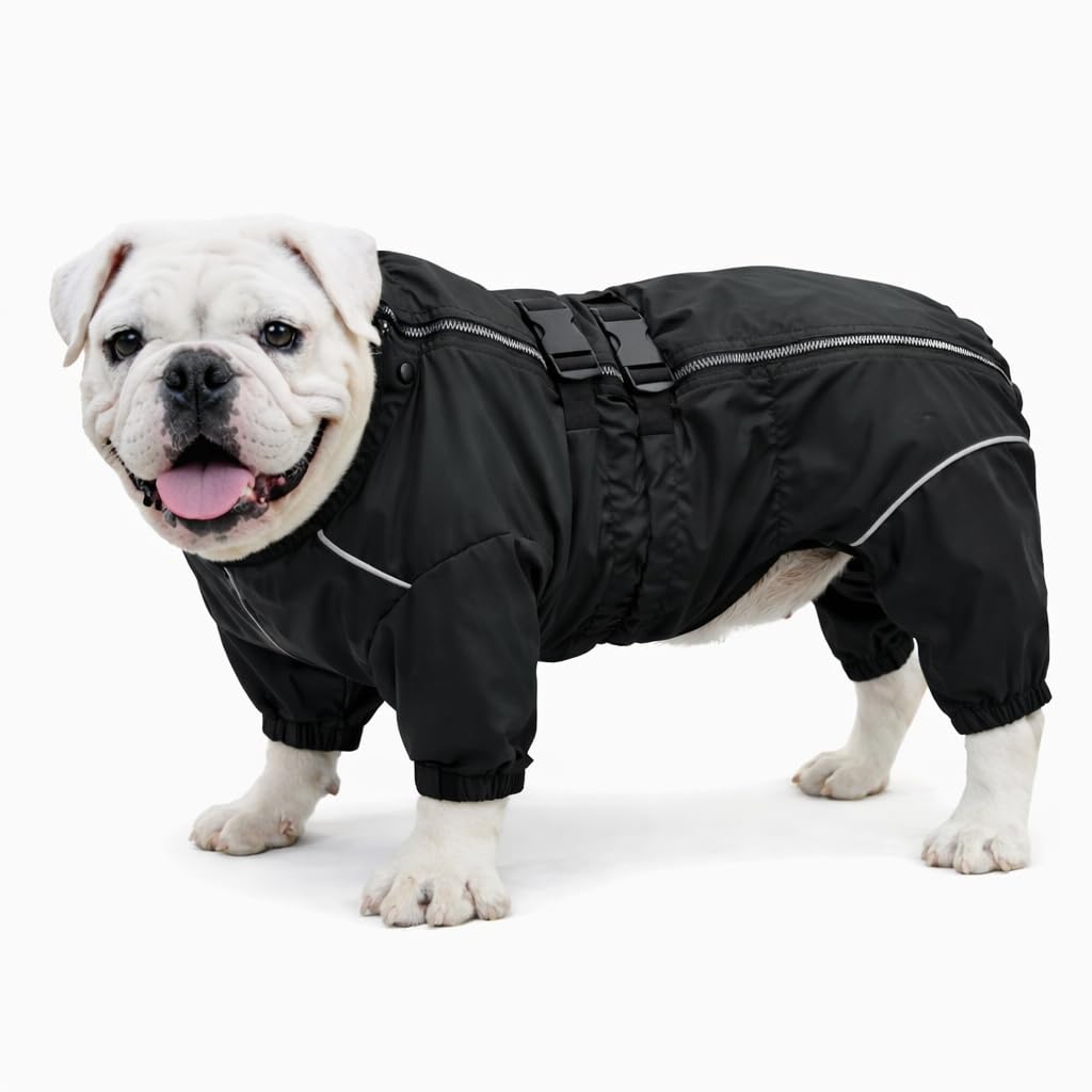 Dogs Waterproof Jacket, Lightweight Waterproof Jacket Reflective Safety Dog Raincoat Windproof Snow-proof Dog Vest for Pugs English French Bulldog American Pit Bull Black B-S