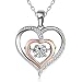 Caperci Diamond Accent Double Heart Pendant Necklace in Sterling Silver and White Cubic Zirconia, 18