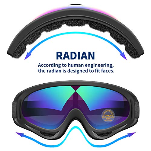 WARMQ Ski Goggles, Snowboard Goggles with UV 400 Protection, Anti-Fog, Windproof, Dustproof and Anti-Glare Lenses, Adjustable OTG Snow Goggles for Kids, Youth, Men & Women (Multicolor and Brown)