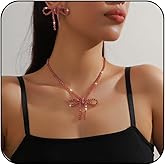 WCRAZYE Rhinestone Bow Jewelry Set for Women Dainty Wedding Earrings Sparkly Crystal Bowknot Pendant Necklace Brides Bow Jewelry