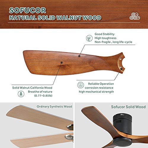 Sofucor 52'' Modern Ceiling Fan,with Remote Control,Farmhouse Modern