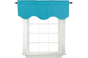 Turquoize Teal Valance Curtains for Kitchen Blackout Thermal Insulated Solid Window Curtain Valance Rod Pocket Scalloped Short Window Valance Curtains, 52" x 18" Inches, 1 Panel, Teal