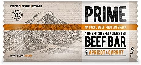 Prime Bar Low Sugar Beef Protein Bars, Natural Meat Snack - Apricot & Carrot Flavour (12 x 50g bars)