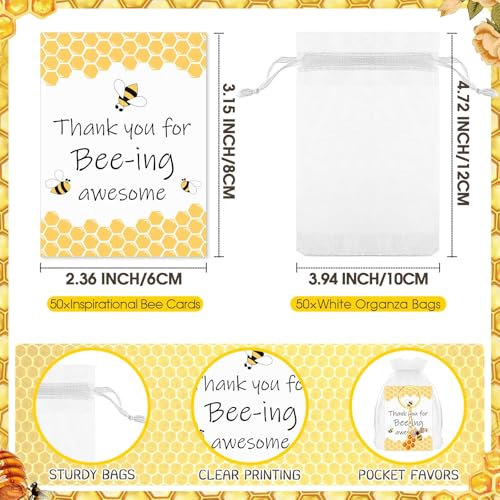 25 Sets Bee Employee Appreciation Gift Inspirational Bee Keychains Thank You Cards Organza Bag Cute Gifts for Coworker