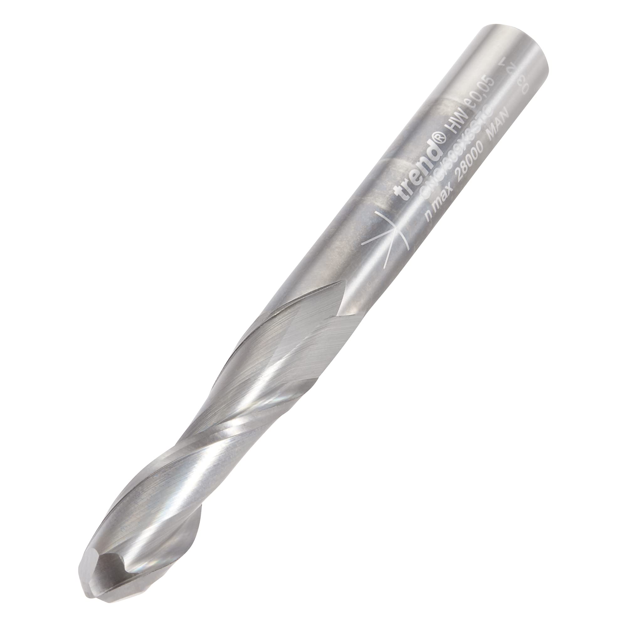 Trend CNC Bullnose Spiral Up-Cut Router Cutter, 8mm Shank, 8mm Cut Diameter & 32mm Cut Length, Solid Tungsten Carbide, CNC/309X8STC