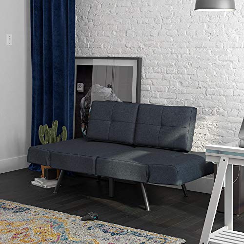 REALROOMS Euro Loveseat Futon, Couch, Adjustable Armrest Sleeper, Blue Linen - Thumbnail 7