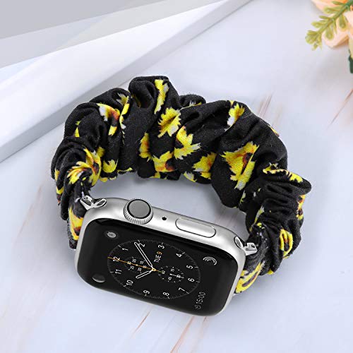 Huishang Scrunchie Watch Band Compatible for Apple Watch Band 38mm 42mm 40mm 44mm, Soft Pattern Replacement Wristband Women Compatible with iWatch Apple Watch Series 5 4 3 2 1(Sunflower,38/40mm)