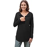 DOSWODE Chemo Shirts for Women with Port Access and Side Snaps Long Sleeve for Post Surgery Recovery Dialysis Comfort Shirt