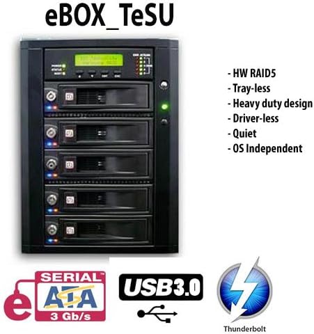 DUAL Thunderbolt | eSATA | USB3.0 Five SATA tray-less hardware RAID and JBOD enclosure 2 Meter Thunderbolt Cable INCLUDED!