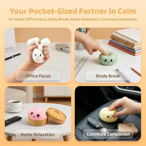 SLEEPHEAD®Dumpling Squishy Mystery Box, Glitter Dumpling, Dumplings Style Stress Balls for Adults and Kids, Cute Steamer Basket Design with Squeezable Bun Stress Relief Fidget Toys,2Pcs Random color