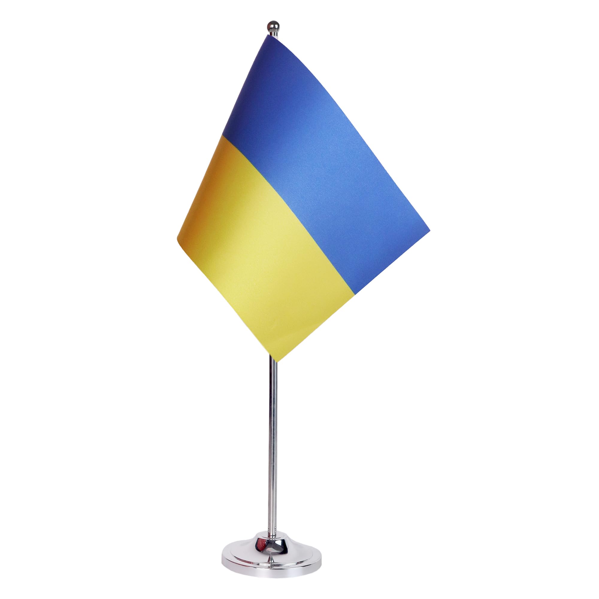 AZ FLAG Ukraine Prestige Table Flag 6'' x 9'' - Ukrainian Office Decoration 100% Satin 22 x 15 cm - Desk Flag with Steel Pole and Base