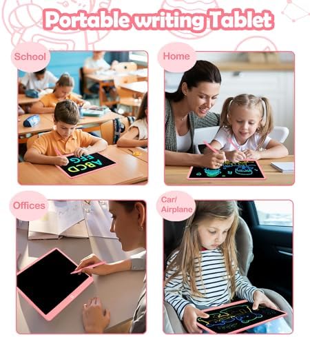 Bunte LCD Schreibtafel Kinder 16 Zoll, Maltafel Zaubertafel Digital Zeichnen Writing Tablet Ektronischer Grafiktablet 3-12 jährige mädchen Jungenkinderspielzeug Geschenke (Rosa)