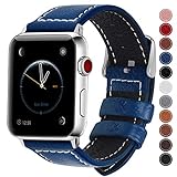 Fullmosa Compatible Apple Watch Band Leather 42mm 44mm 38mm 40mm for iWatch Series 5/4/3/2/1,42mm/44mm Dark Blue + Silver Buckle
