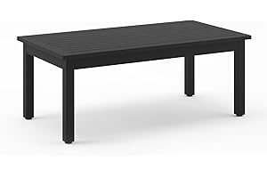 LUE BONA Outdoor Coffee Table, HDPS Black Patio Coffee Tables for Outside Rectangle, Adjustable Levelling Feet/Weather Resistant, Patio Table for Deck, Pool, Balcony, Indoor or Outdoor Use