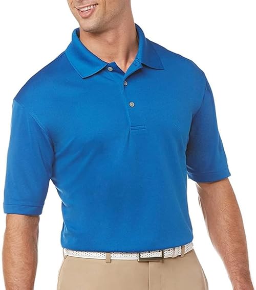 PGA TOUR Men's Regular Airflux Solid Mesh Short Sleeve Golf Polo Shirt, Classic Blue, Medium