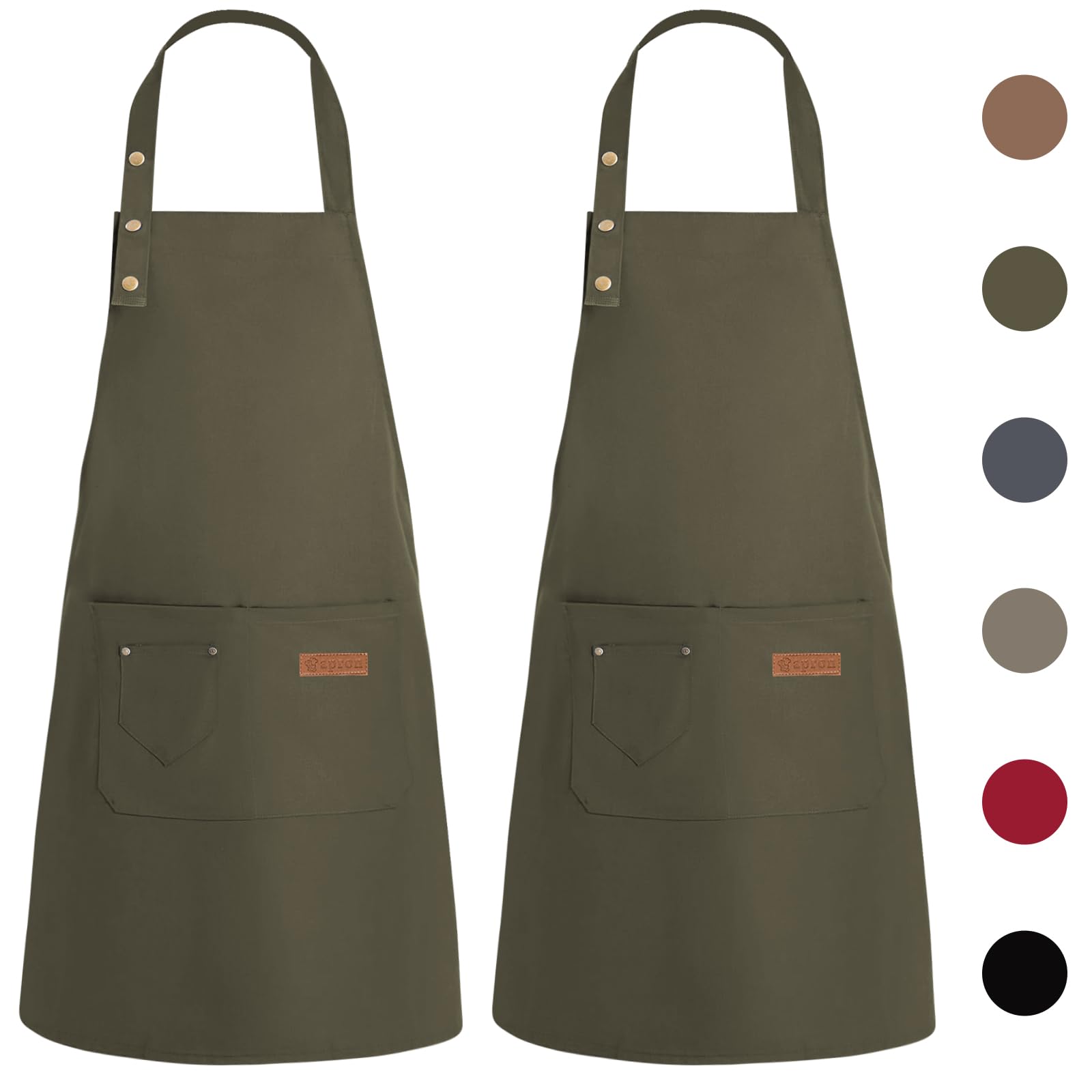 WENYA 2 Pack Kitchen Apron for Women, Unisex Adjustable Cooking Apron with Pockets, Canvas Waterproof Apron for Home Kitchen, Restaurant, Coffee House (Dark Green)