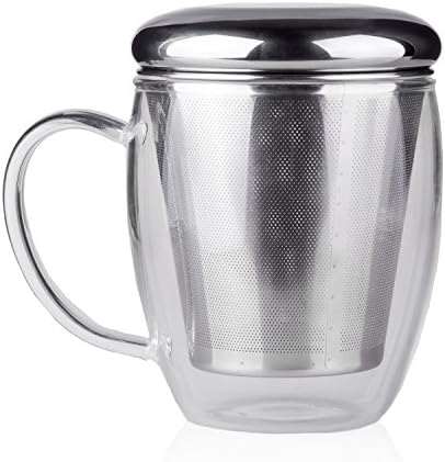 Teacafer Tea Cup with Infuser Borosilicate Glass Mug with Extra Fine Mesh Tea Strainer and Heat Insulation Lid, The Best Loose leaf Tea Brewing System, 8.45oz/250ml