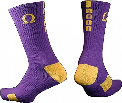 Omega Psi Phi Greekfeet Mens Athletic Dri-Fit Crew Socks [Purple - 6-13]