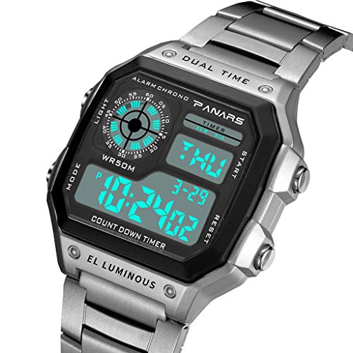 Electronic Watch Men's Waterproof Multi Function Sports Watch Square Fashion Electronic Watch (silver)