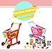Fajiabao Shopping Cart with Wheels Pretend Play Food Kitchen Grocery Toys Plastic Pink Trolley Supermarket Playset for Kids Toddlers Boys Girls 3 4 5 6 Years Old
