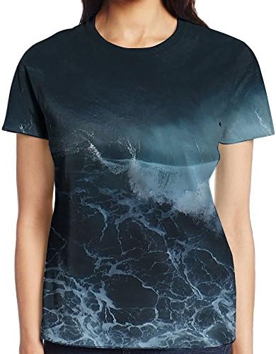 MEI WUD Storm Waves Womens fallow T-Shirt Lifelike Short Sleeve Tee Shirt Sports Shirts