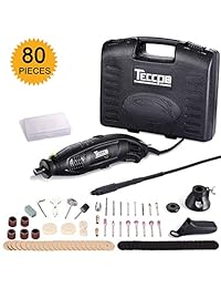Rotary Tool TECCPO 1.5A Motor Eléctrico 8.000-35.000RMP Variable Velocidad, 80pcs Accesorios con Flex Shaft, Universal 3-jaw Chuck para Proyectos Familiares y Trabajo Preciso TART04P