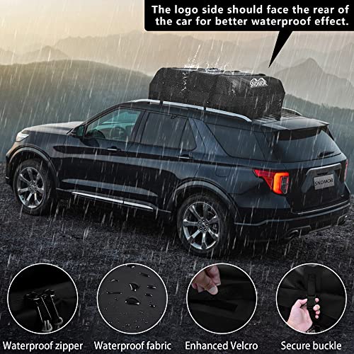 SNDMOR Roof Bag, 595L/21 Cubic Feet Waterproof Roof Luggage Suitable for All Vehicles with/Without Luggage Rack, Includes Non-Slip Mat + 6 Reinforcement Straps (Black)