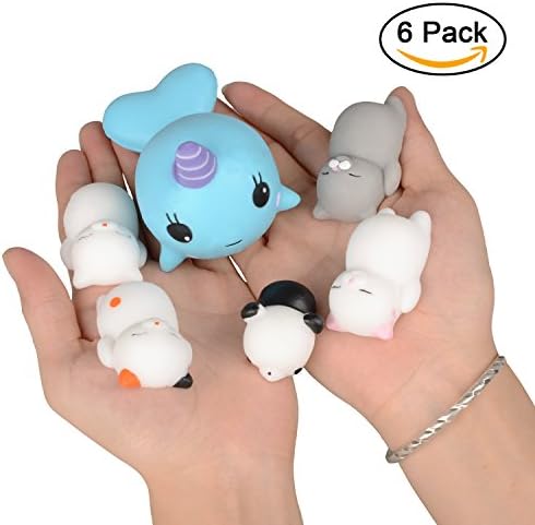 Mochi Squishy, TopTops 6PCS Mini Kawaii Animal Squishies Slow Rising 3D Soft Stretchy Animals Cat Panda with Blue Whale Cartoon Squeeze Seals Healing Toys for Stress Reliever ADHD, Anxiety &amp; . (6pcs)