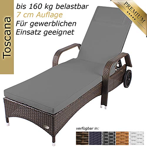 RS Trade Sonnenliege Toscana Braun/Grau - Outdoor Liege mit beständigem Poly-Rattan-Geflecht - verstellbare Rückenlehne - Armlehnen & breite Liegefläche - inkl. Kopfteil und Auflage – Bild 3