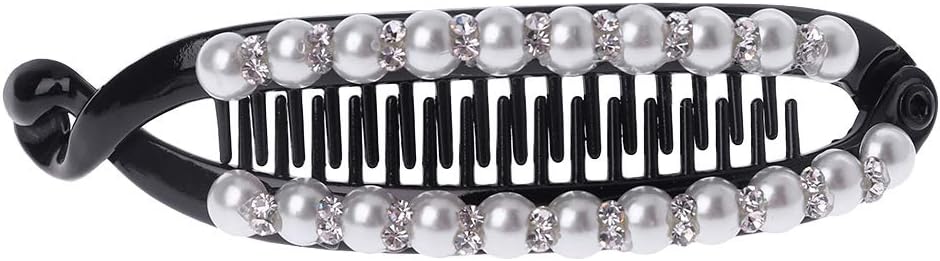 hoxin Women Pearl Rhinestone Banana Hair Clips Claws for Lady Fashion Elegant Party Barrettes Hair Accessories
