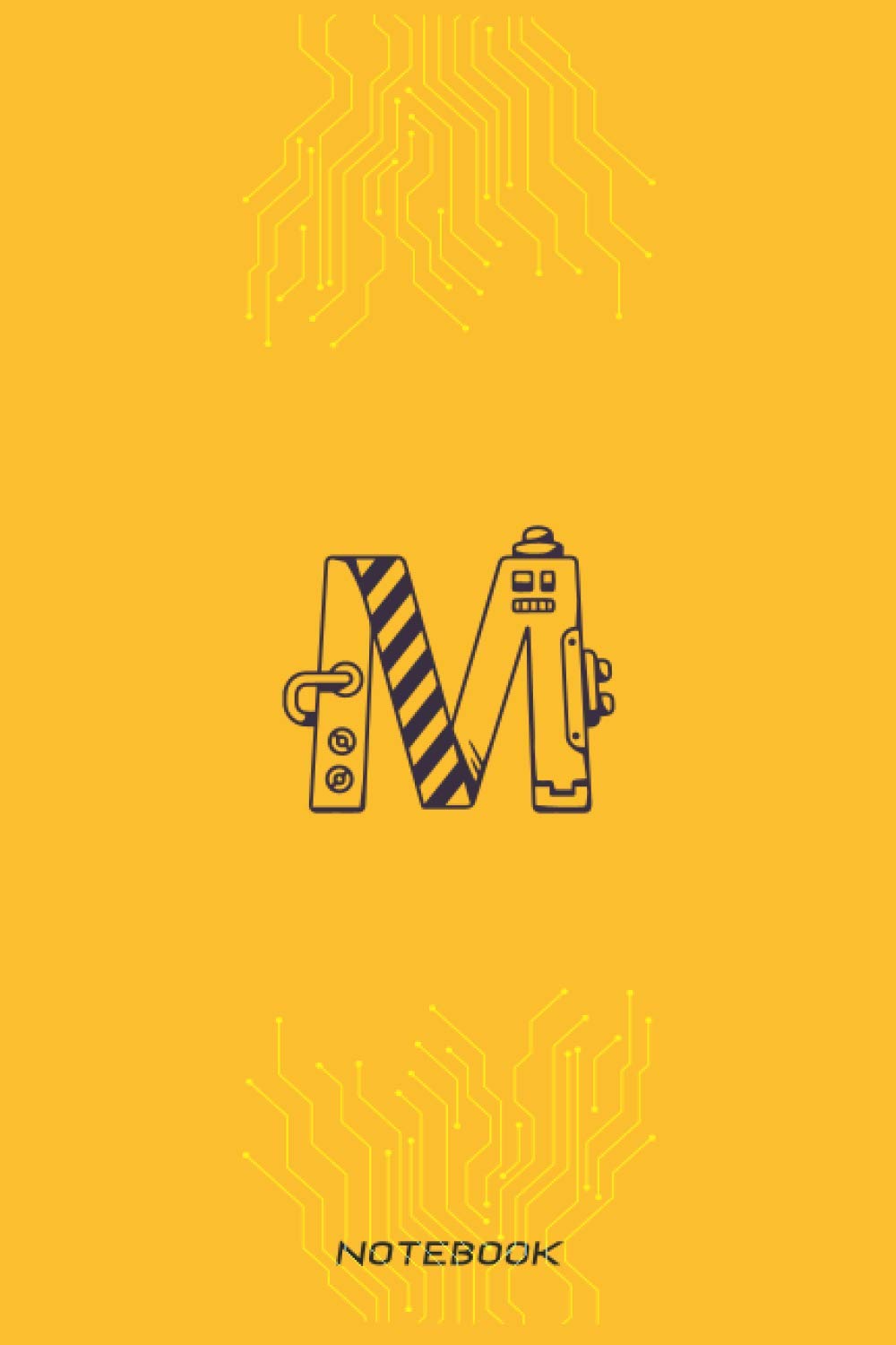 Notebook Mechanical robot style Monogram Initial Letter M: personalized Notebook 6" x 9"/Journal,120 lined pages