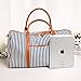 BAOSHA HB-25 Ladies Women Canvas Holdalls Weekender Bag Travel Duffel Tote Bag Weekend Overnight Travel Bag Handbags with Strips and PU Leather Decoration (Blue)
