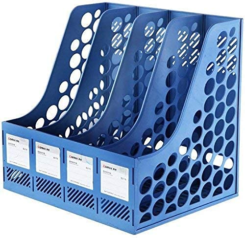 KEETOZ 4 Sections File Rack Plate Paper Magazine Holder Home Office Desk Book Sorter Storage Hanger Tidy Display Bin Desktop Shelf File Dividers Cabinet Document Tray Organiser Box (Blue)