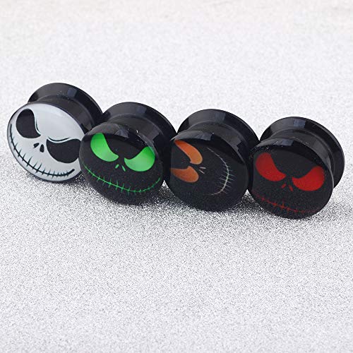 4 Pairs Skull Acrylic Ear Gauges Earring Plugs Logo Internally Threaded Screw fit Flesh Tunnels (10mm=00g)