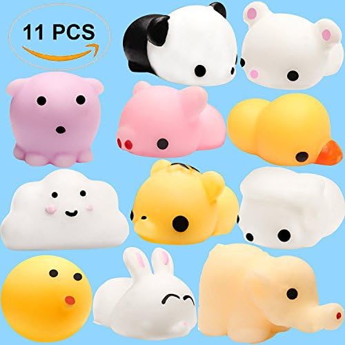 ST2 11 PCS Mini Animal Squishies Kawaii Stress Slow Rising Toys Squeeze Kids Toy Gift, Seal Rabbit Chicken Elephant Duckling Sheep Panda Mochi Squeeze Toys (11 Styles)