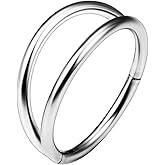 Dyknasz Nose Rings Hoops Titanium Double Hoop Nose Rings 18G/20G Hinged CZ Nose Piercing Jewelry Helix Cartilage Earring for Women Men