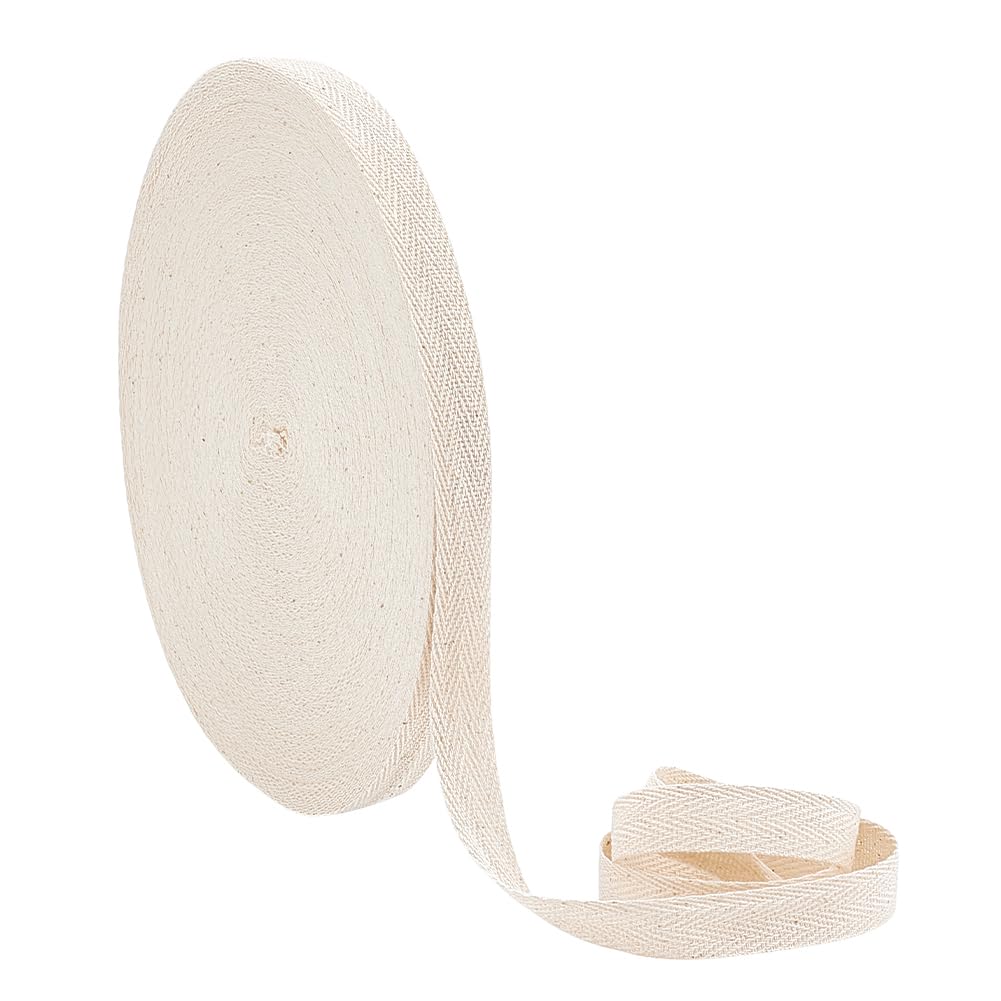 NBEADS 54.68 Yards(50m)/Roll 15mm Wide Herringbone Cotton Webbings, Cotton Twill Tape Ribbons Flat Cotton Herringbone Cords for Knit Sewing DIY Crafts, White